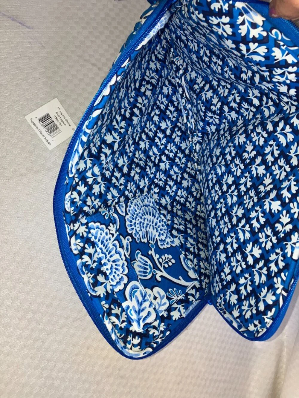 NWT Vera Bradley Laptop Case Sleeve Unisex Blue Lagoon Floral Quilted Zip Around